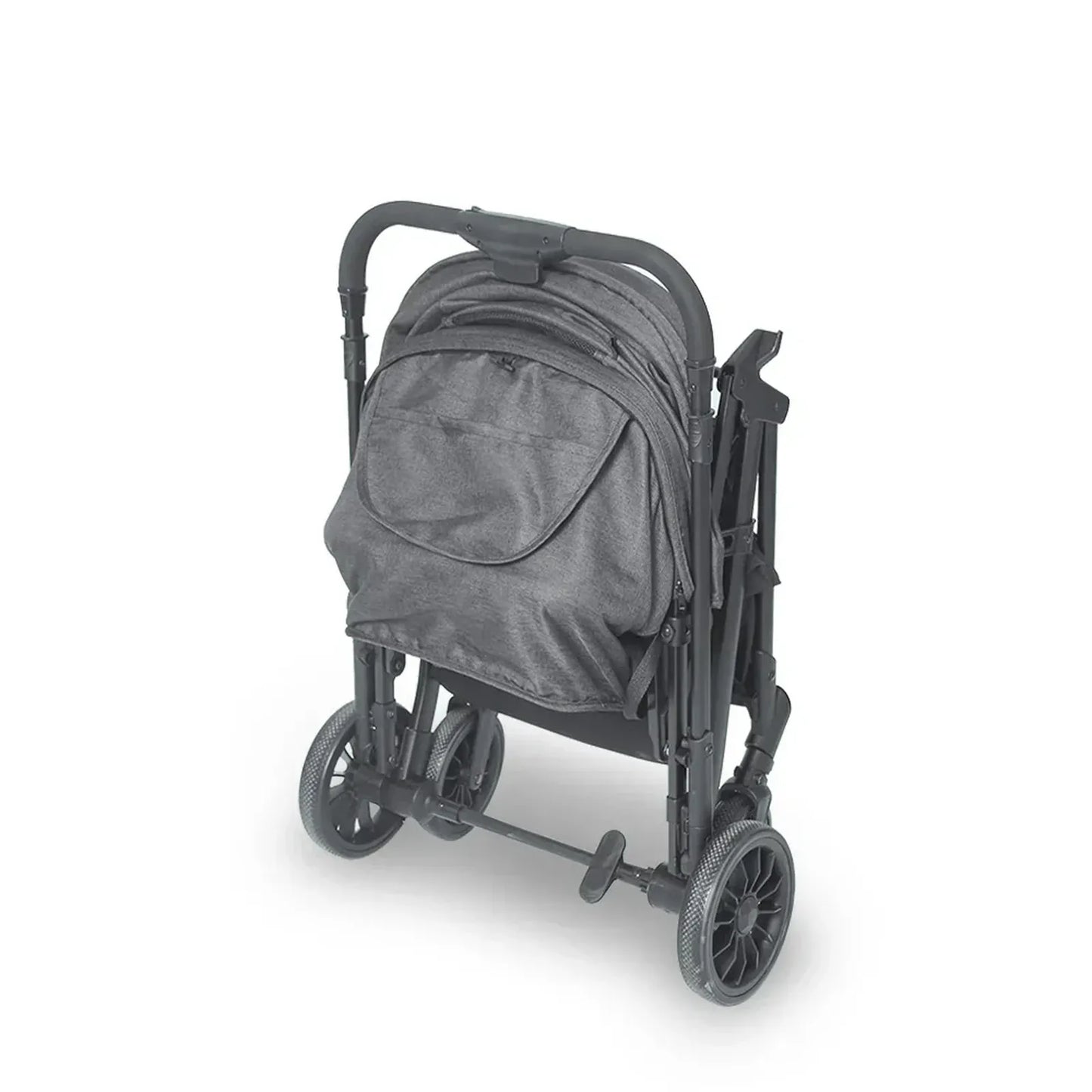 Gray baby stroller on a white background