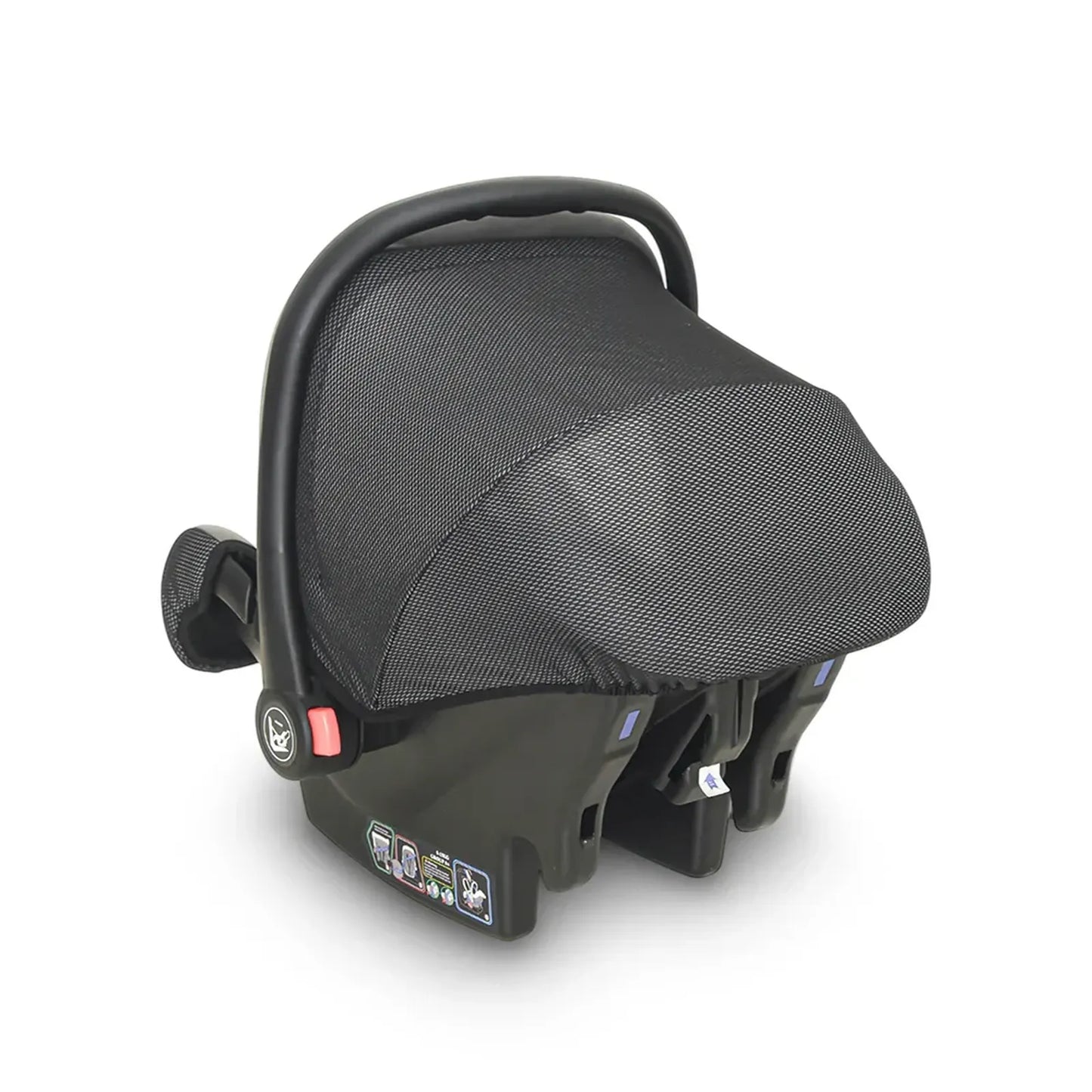 Black baby car seat on a white background