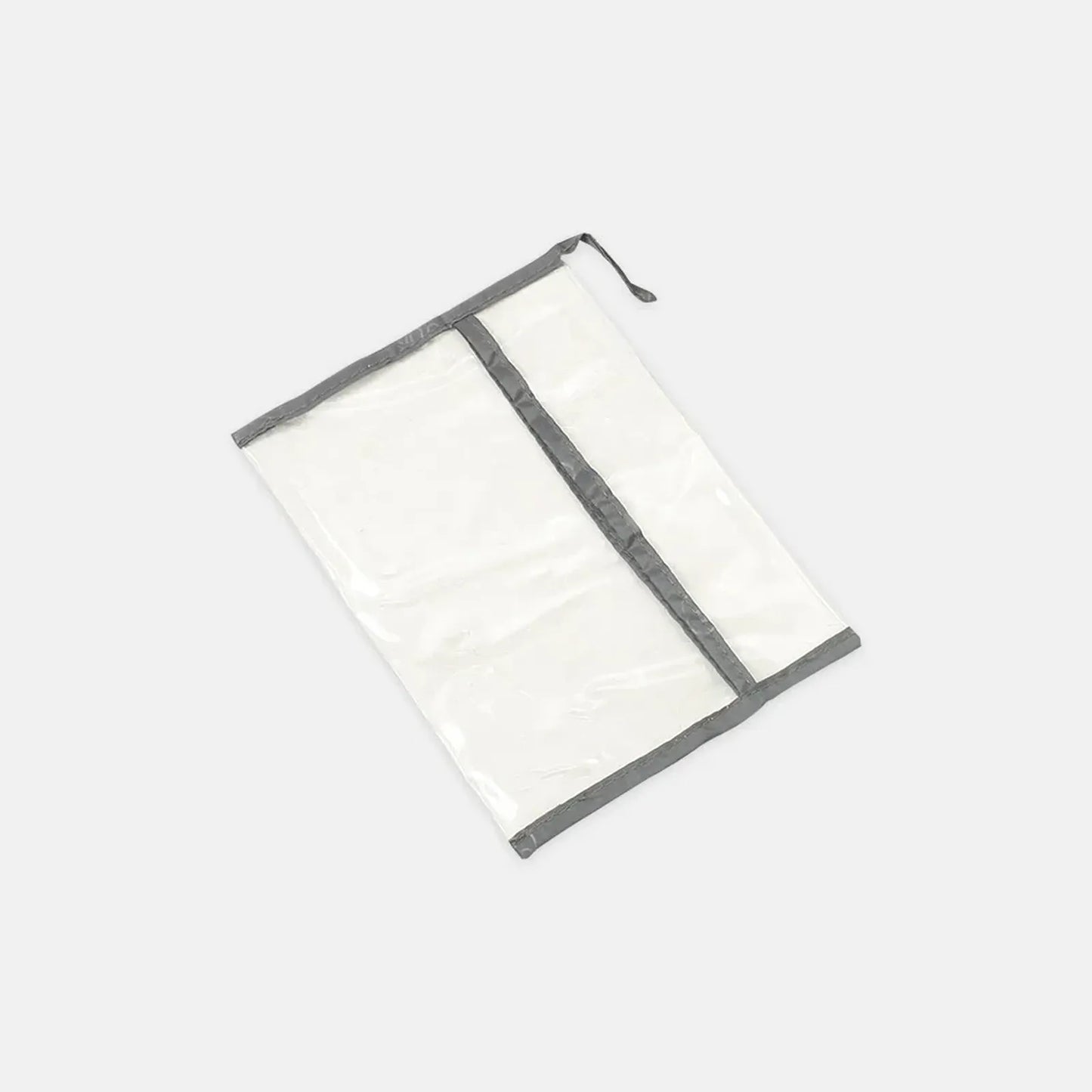 Clear pouch with gray trim on a white background