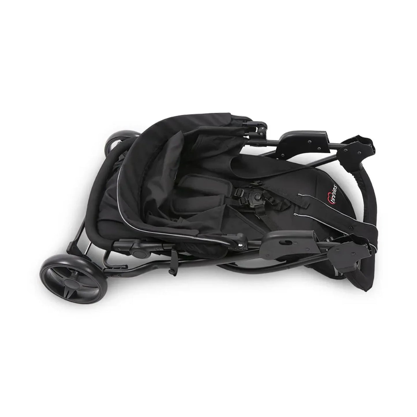 Black baby stroller on a white background