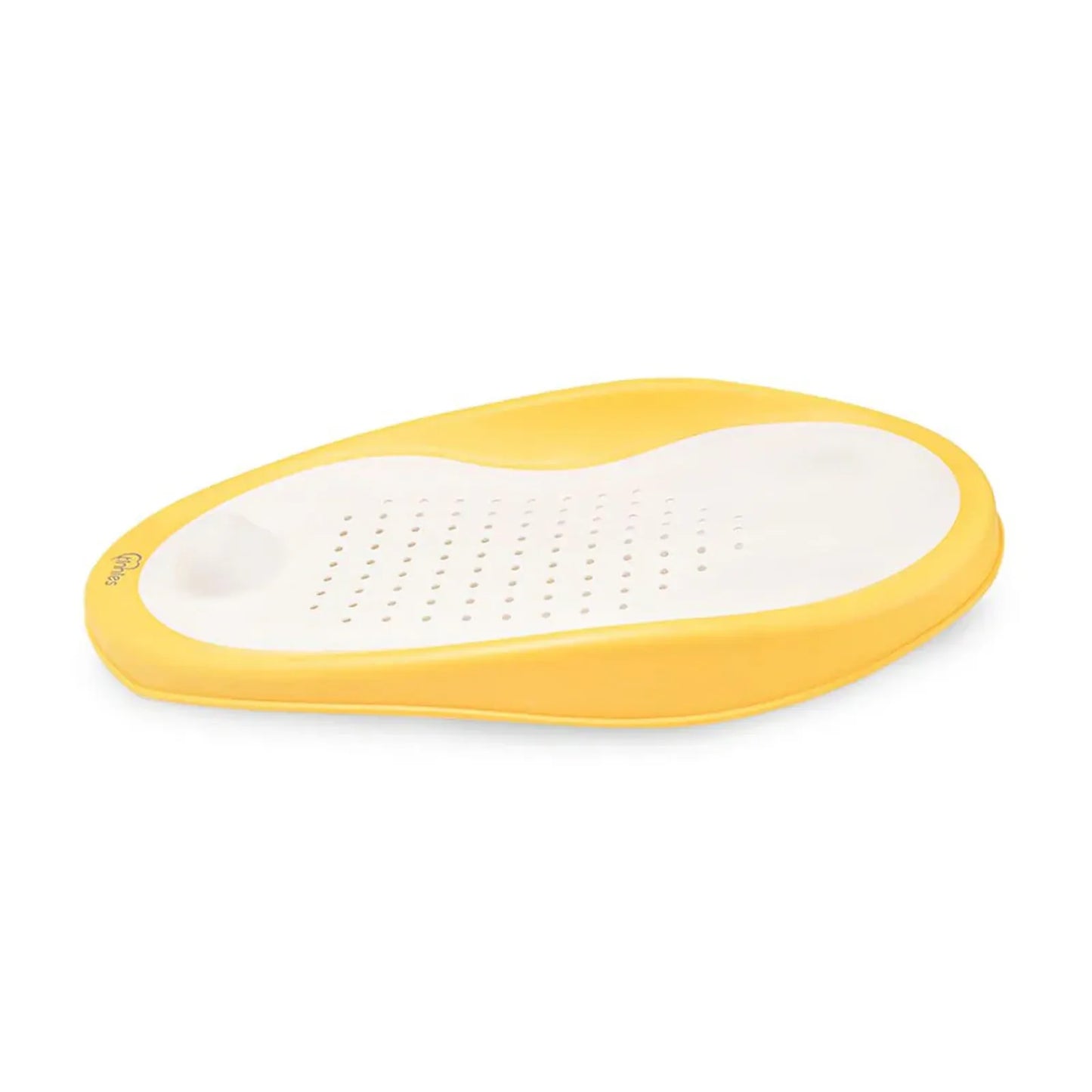 Yellow and white pet toy on a white background