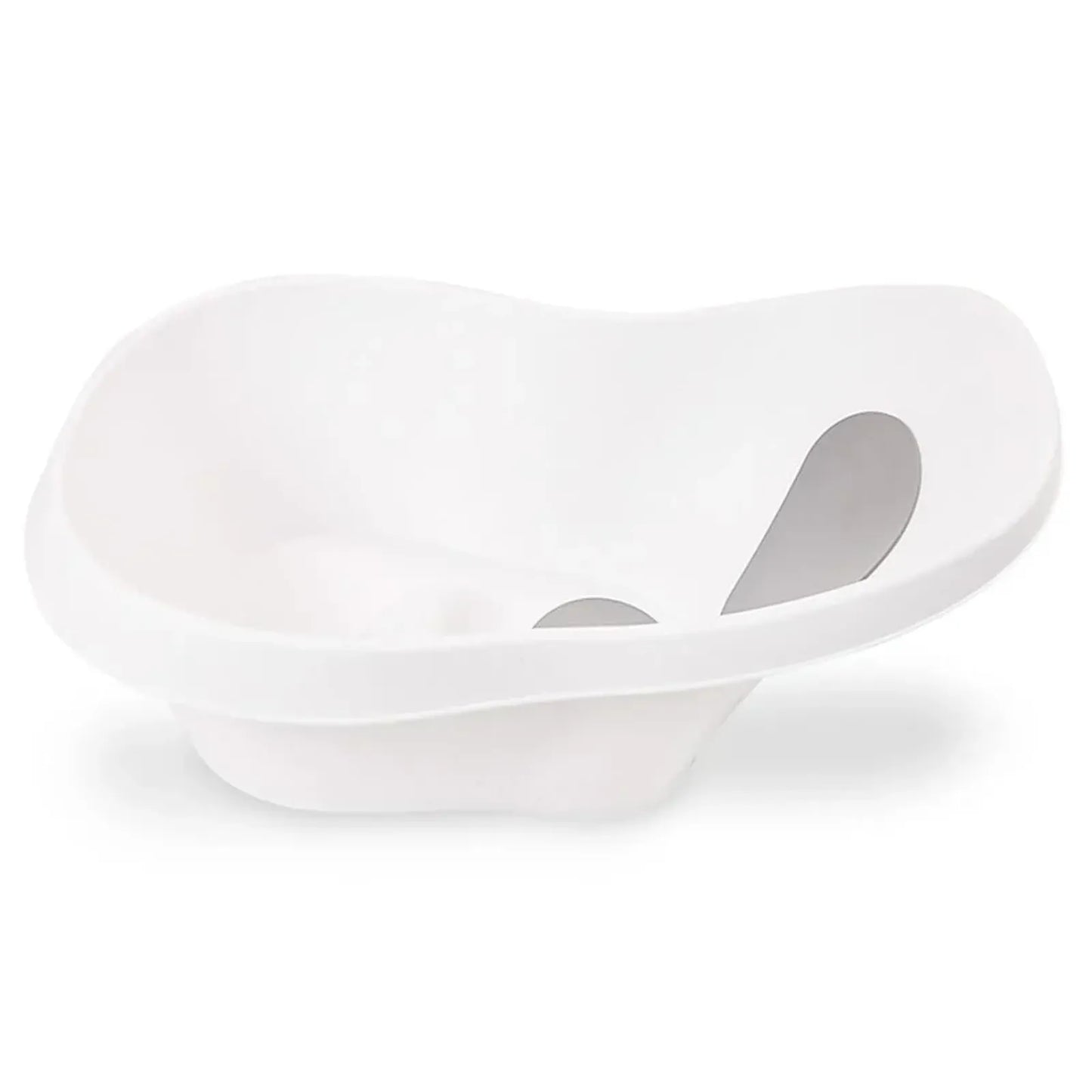 White ceramic bowl with a spoon on a white background