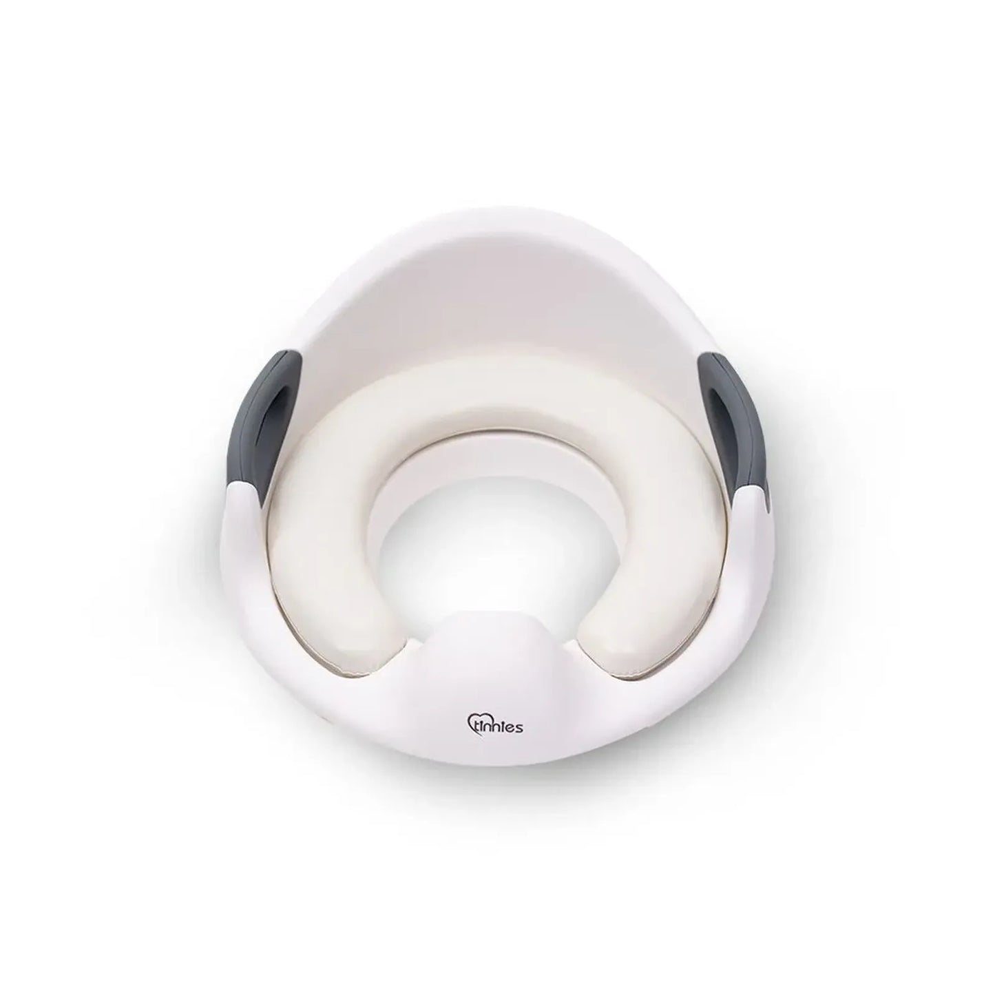 White baby seat with gray handles on a white background