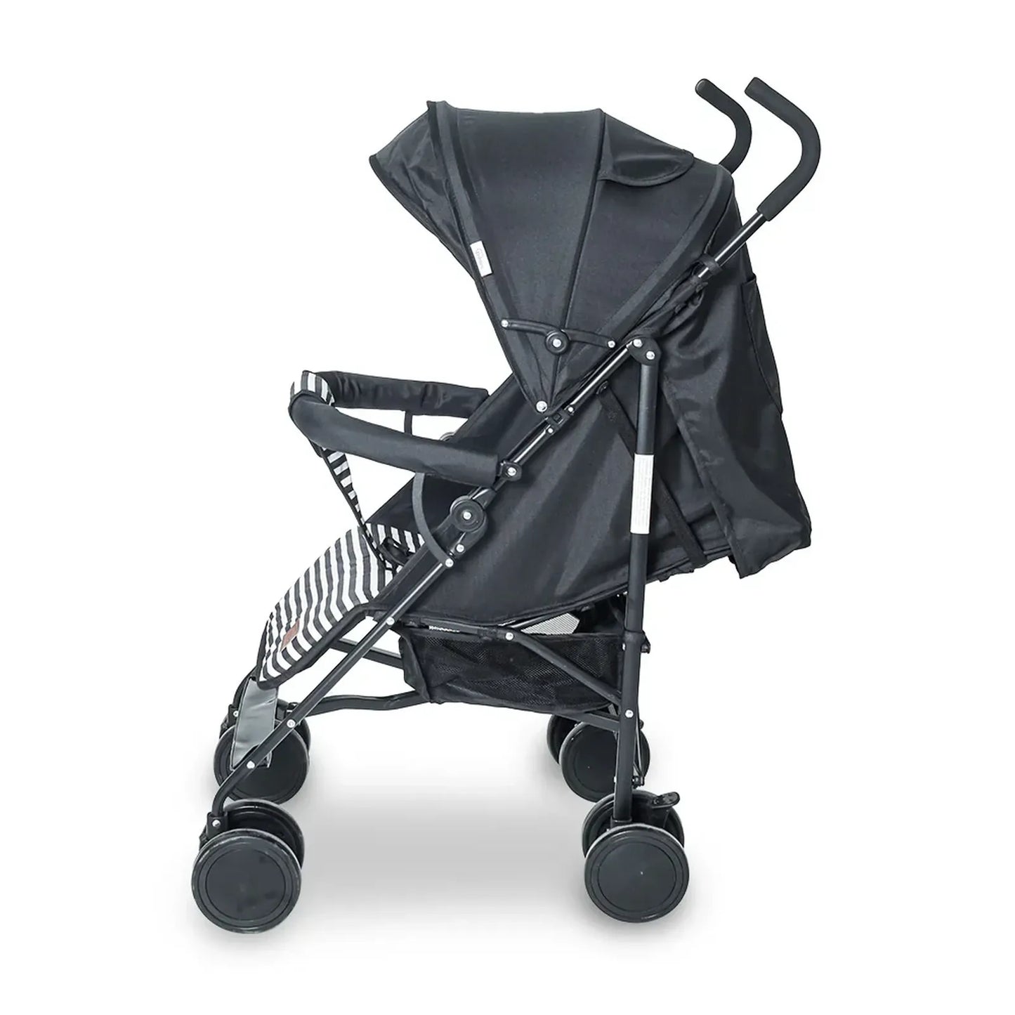 Black stroller with a canopy on a white background