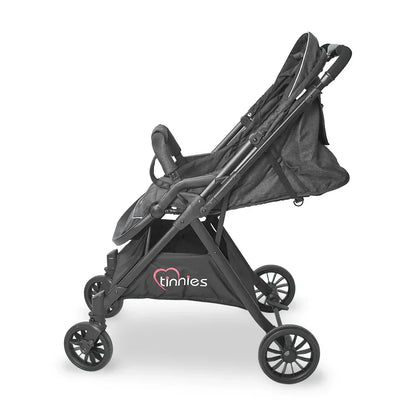 Black stroller with  logo on a white background