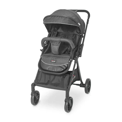 Gray stroller on a white background