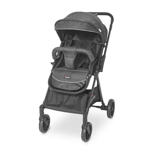 Gray stroller on a white background