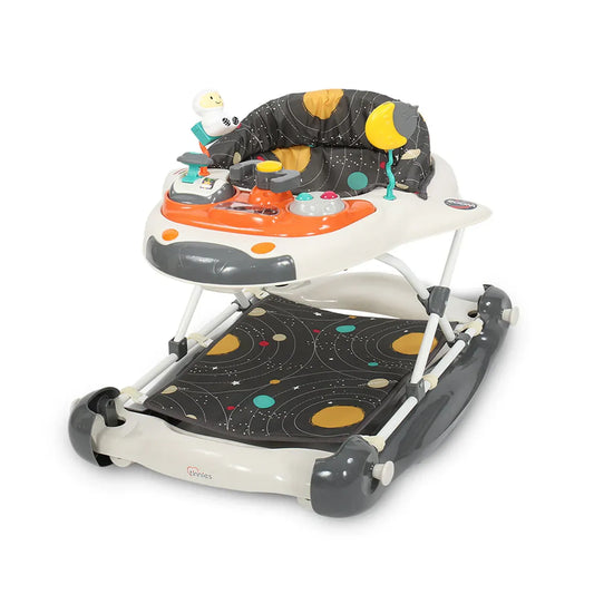 Baby walker with colorful design on a white background