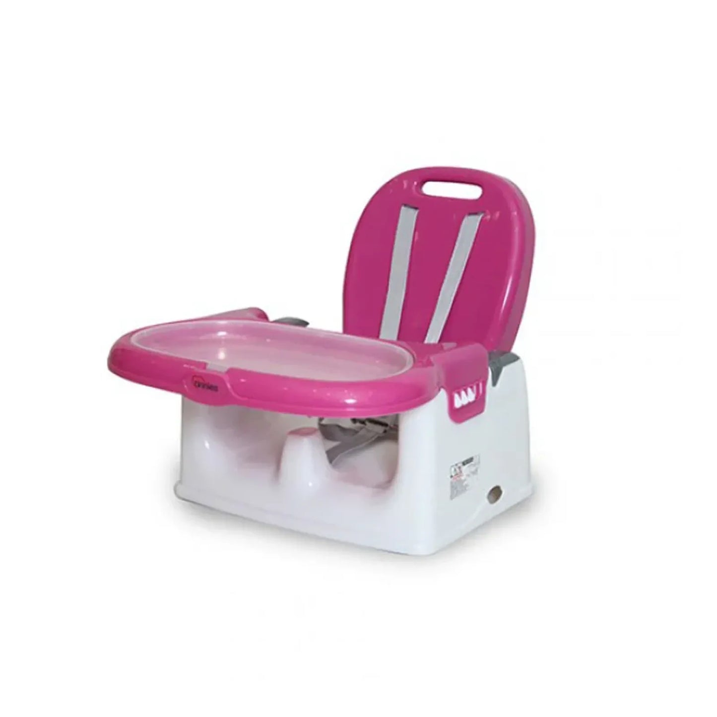 Pink and white baby seat on a white background