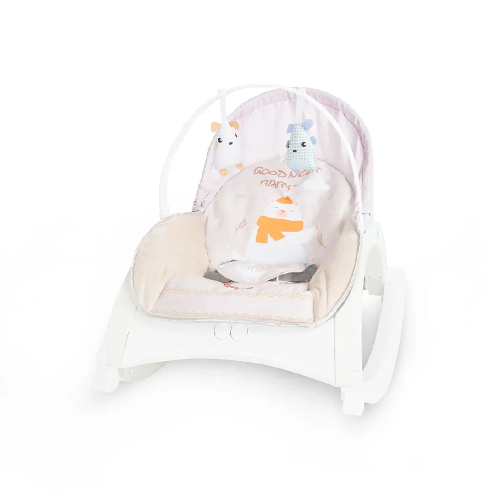 Baby bouncer with cartoon character on a white background
