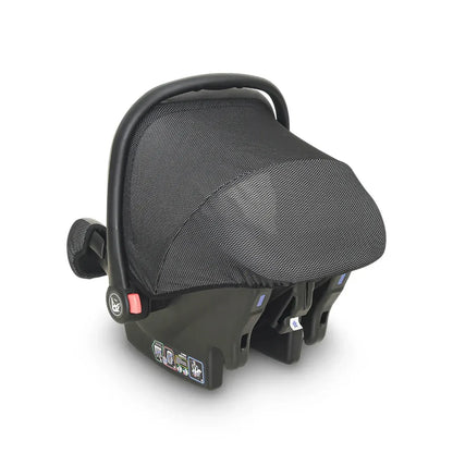 Black baby car seat on a white background