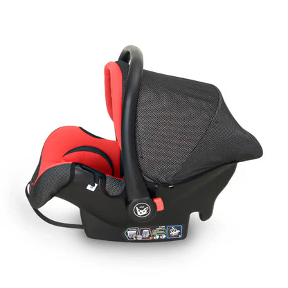 Black and red baby car seat on a white background