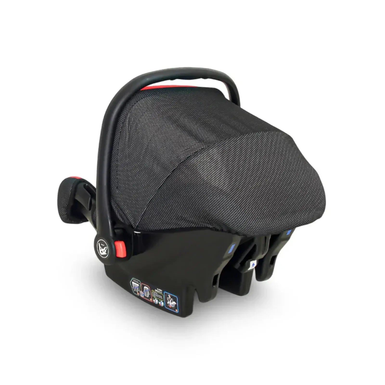 Black baby car seat on a white background