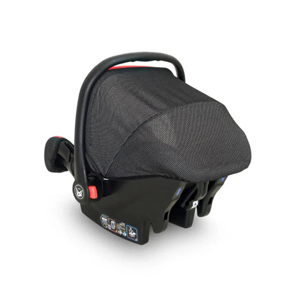 Black baby car seat on a white background