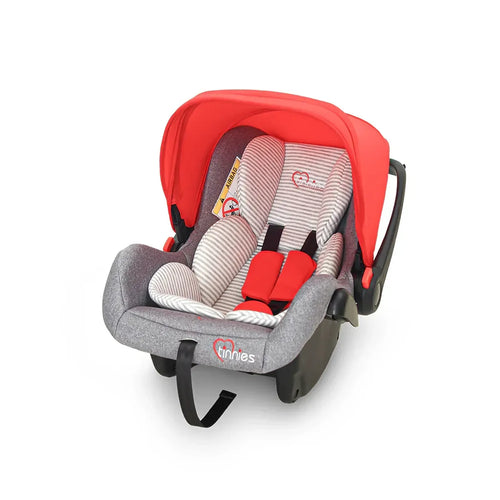Red and gray car seat with a visible brand logo on a white background