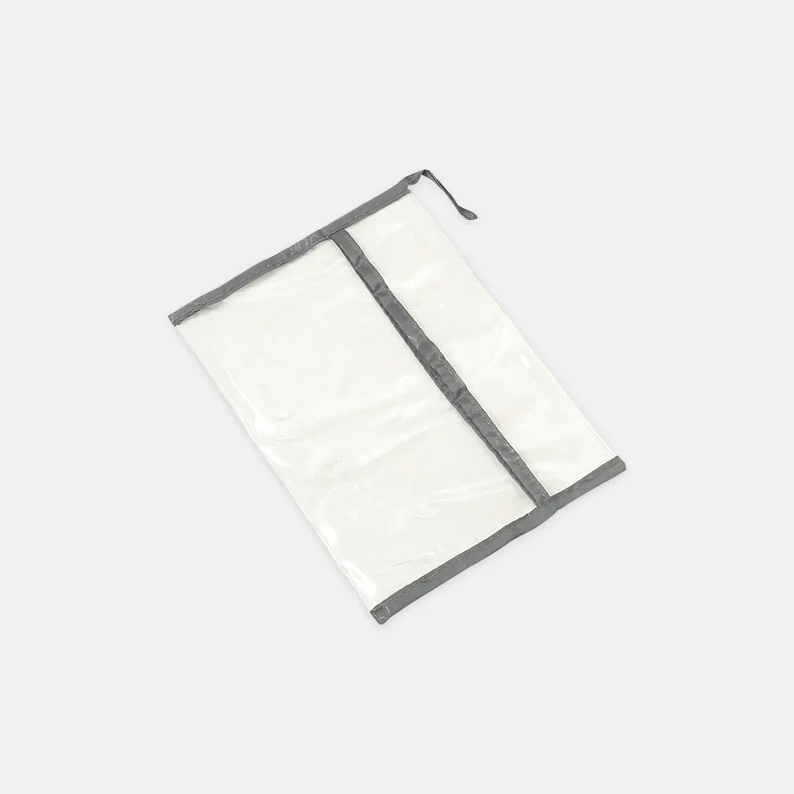 Clear pouch with gray trim on a white background