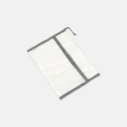Clear pouch with gray trim on a white background