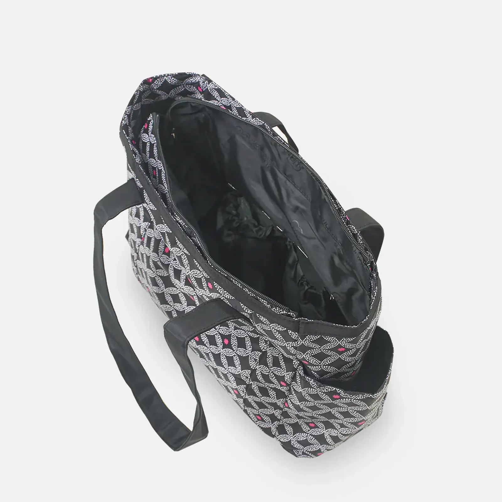 Gray patterned bag with a strap on a white background