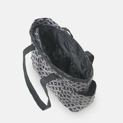 Gray patterned bag with a strap on a white background