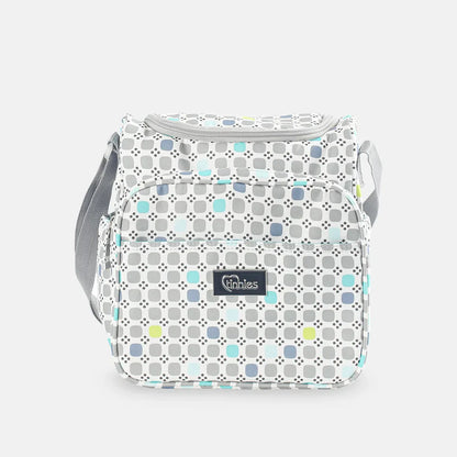 Patterned bag with a visible brand logo on a white background