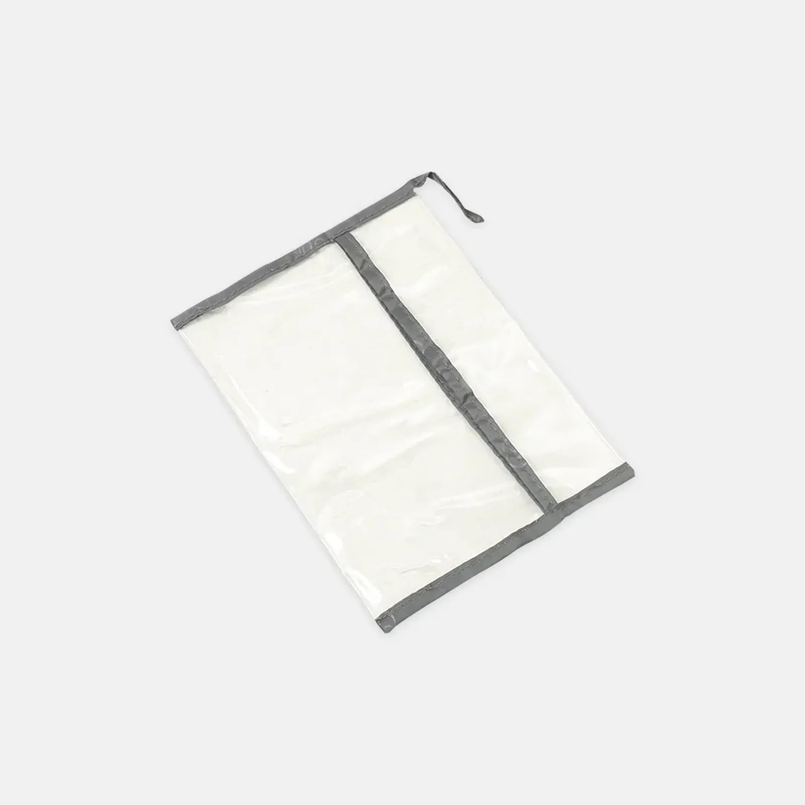 White pouch with gray trim on a white background