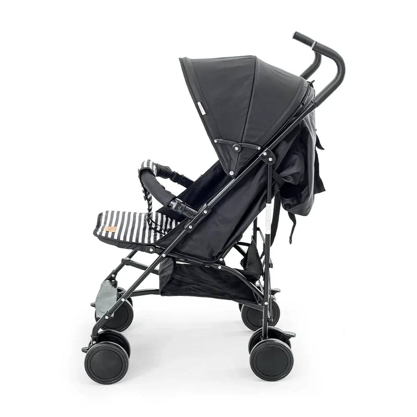 Black stroller with canopy on a white background