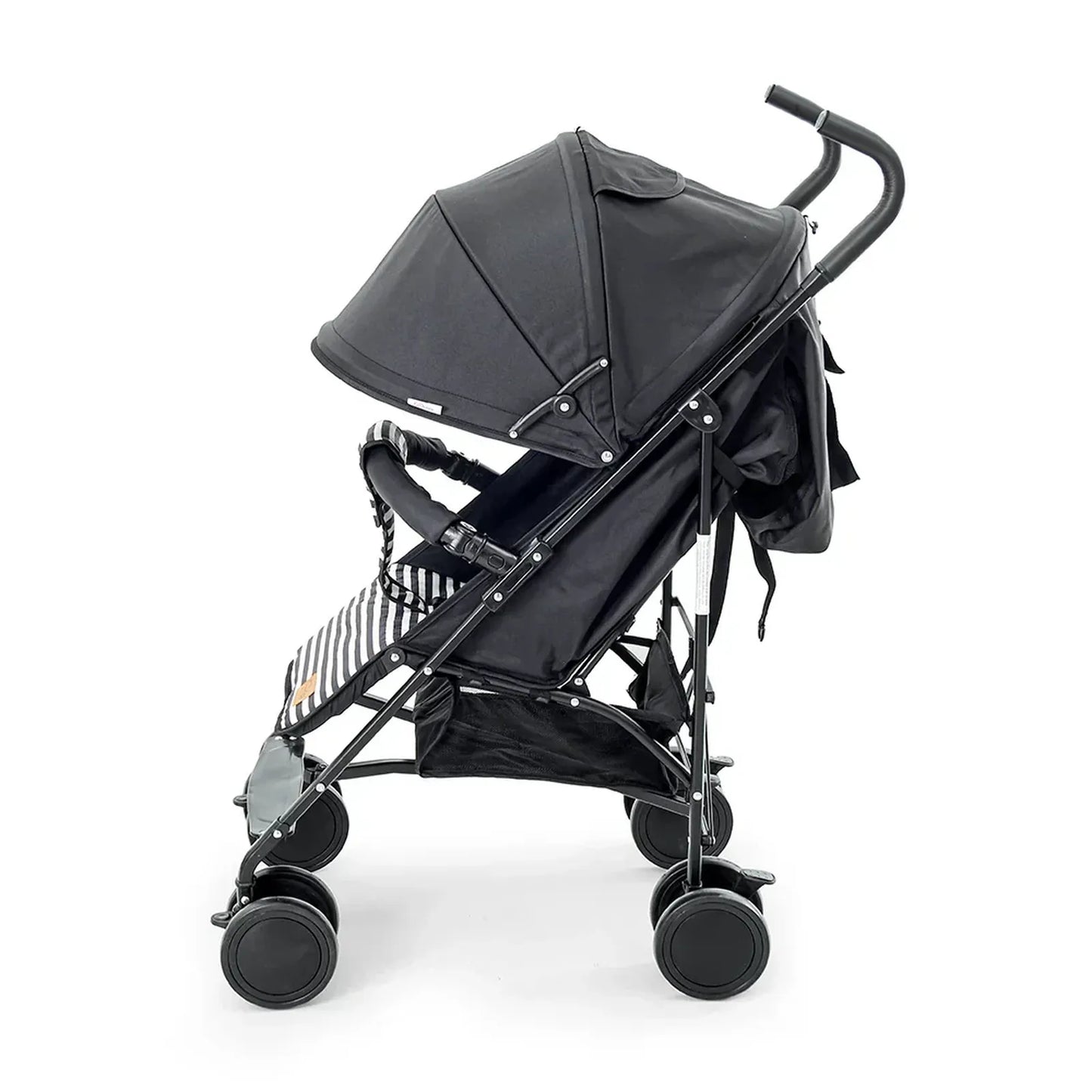 Black baby stroller on a white background