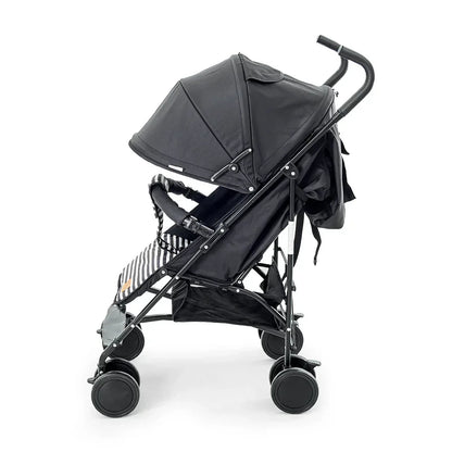 Black baby stroller on a white background