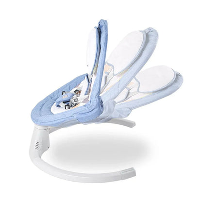 Baby swing with blue cushion on a white background