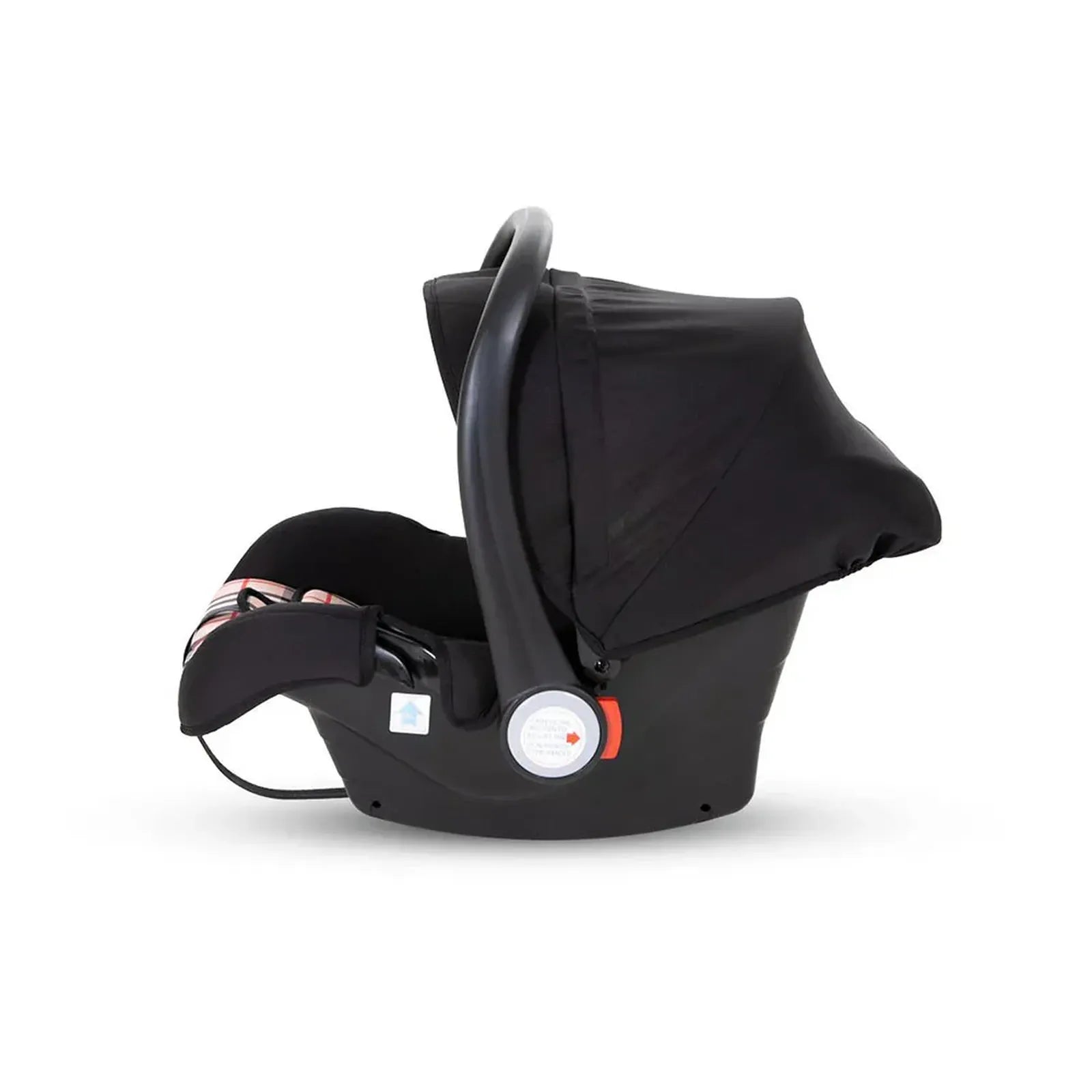 Black baby car seat on a white background