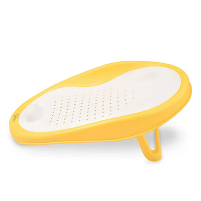 Yellow and white bath toy on a white background