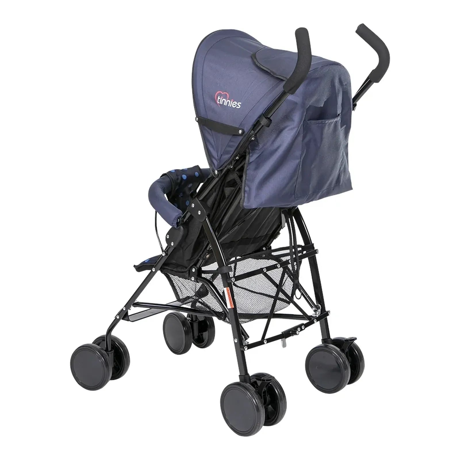 Navy blue stroller with canopy on a white background