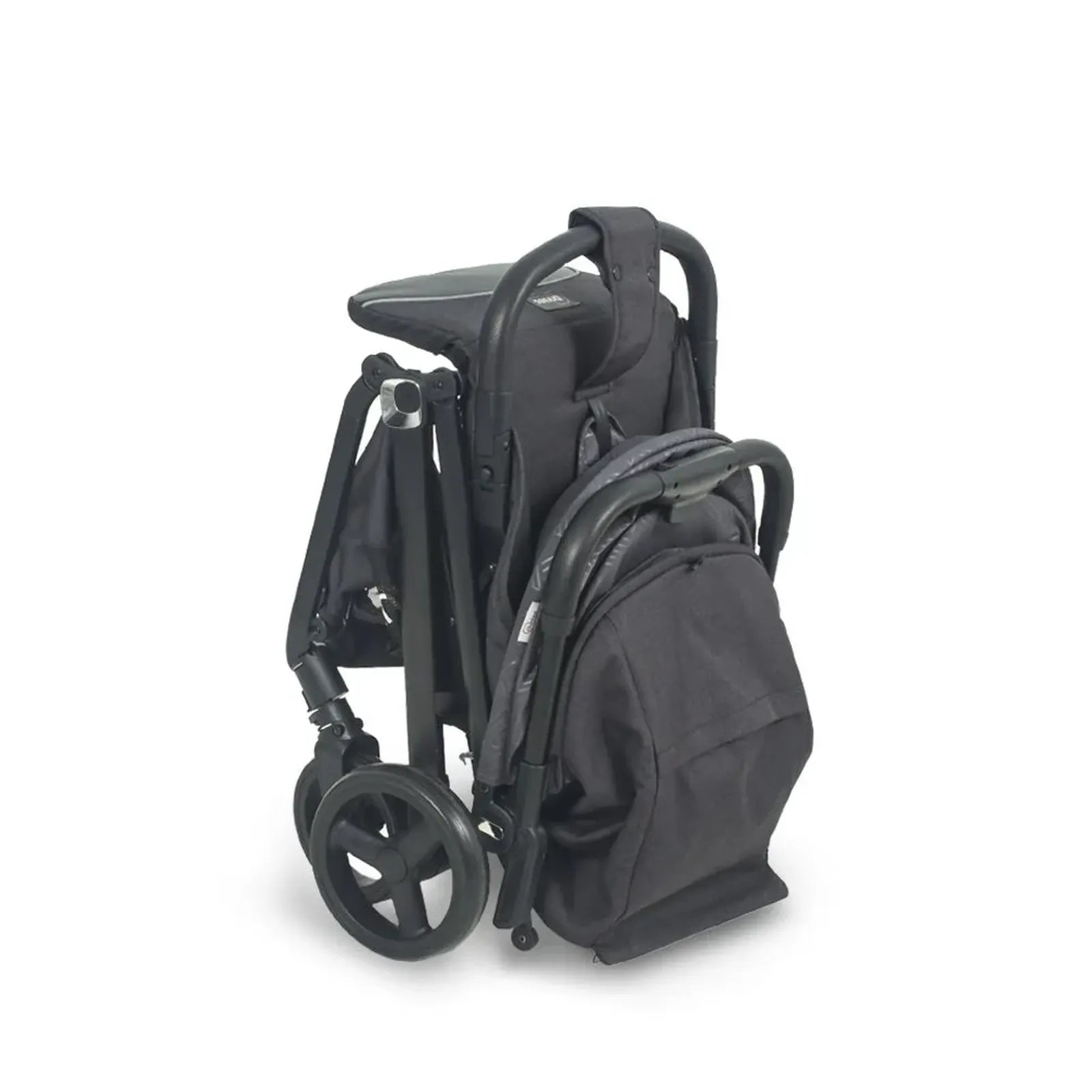 Black folding wheelchair on a white background