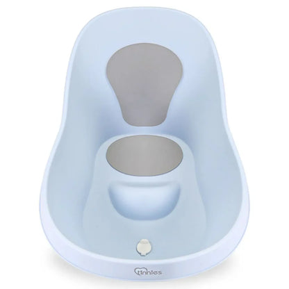 Light blue children's potty seat with gray interior on a white background
