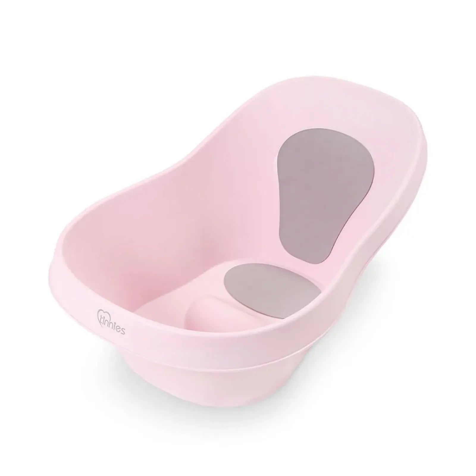 Pink baby bathtub with gray accents on a white background