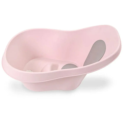 Pink baby bathtub with gray accents on a white background