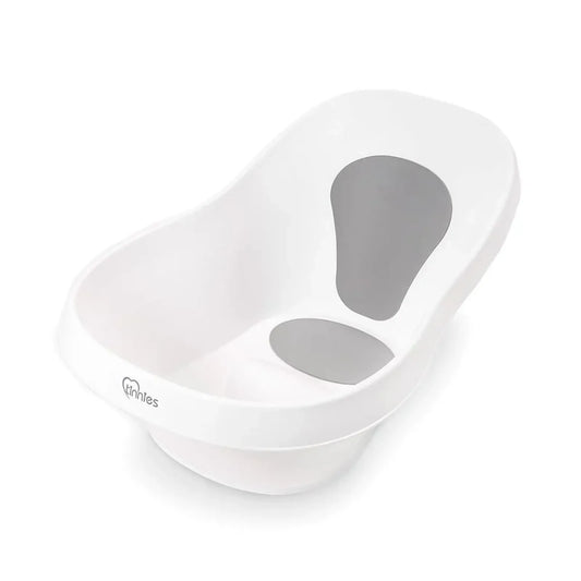 White baby bathtub with gray interior on a white background