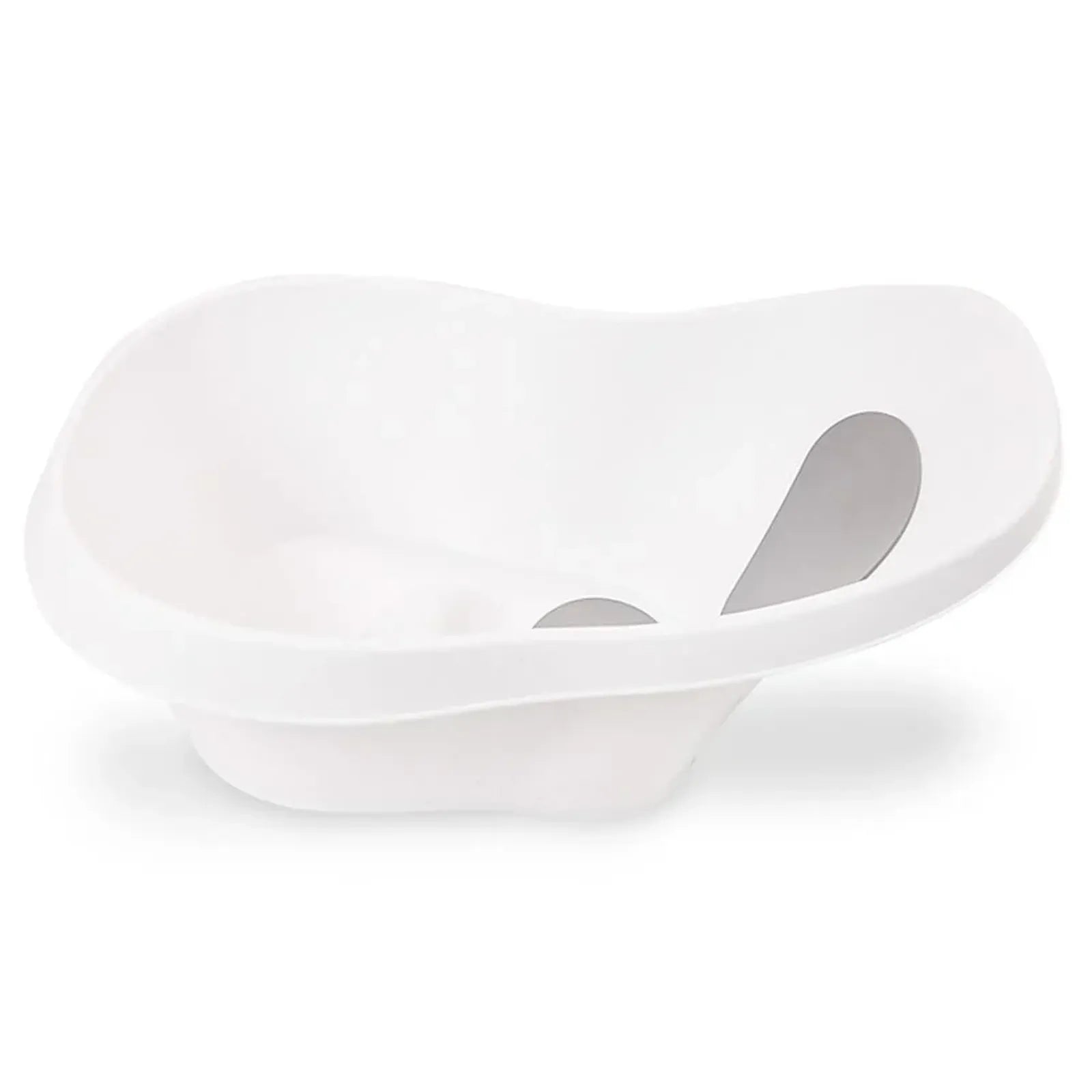 White ceramic bowl with a spoon on a white background