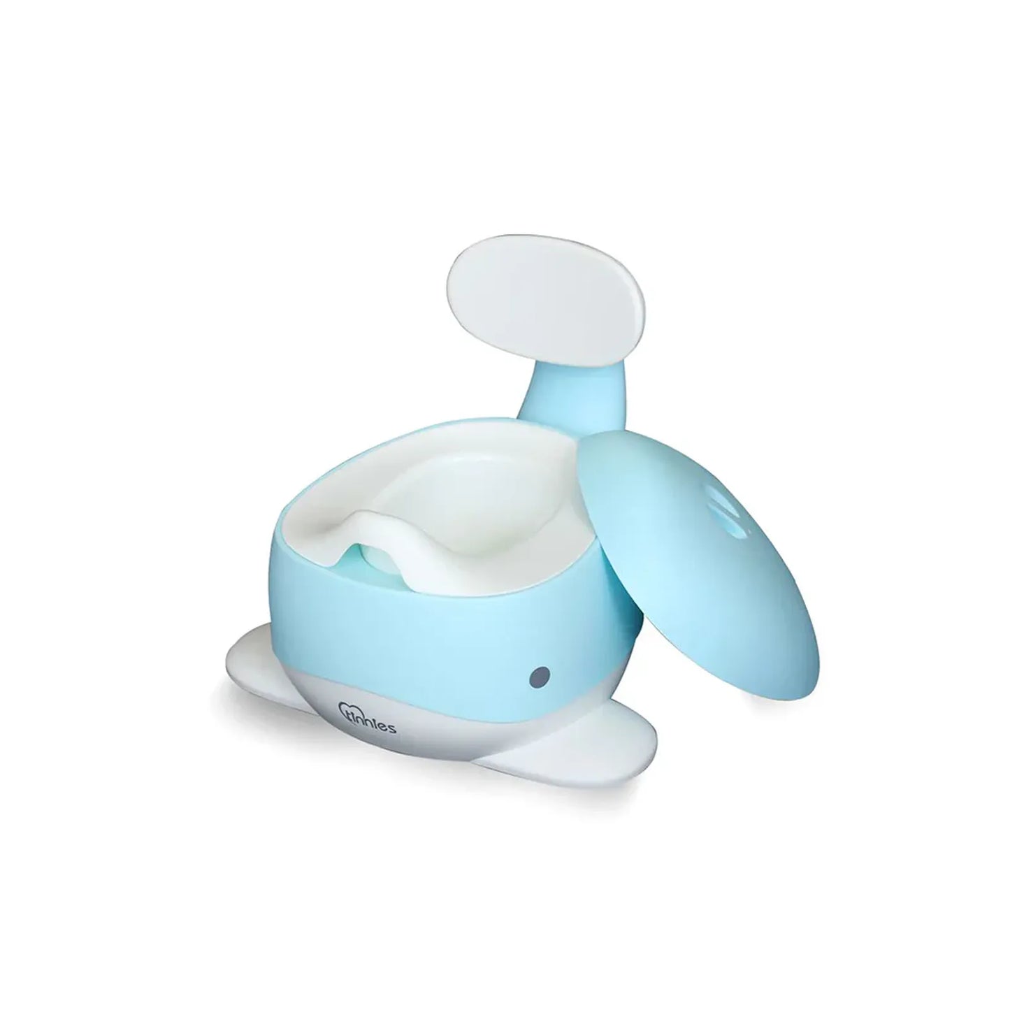 Blue and white baby seat with whale design on a white background