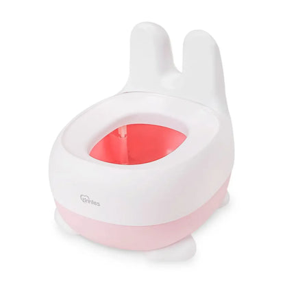 White and pink pet potty trainer with red interior on a white background