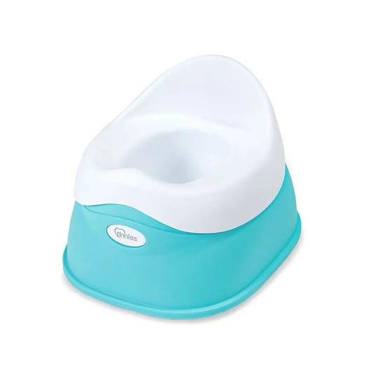 Turquoise and white potty chair on a white background