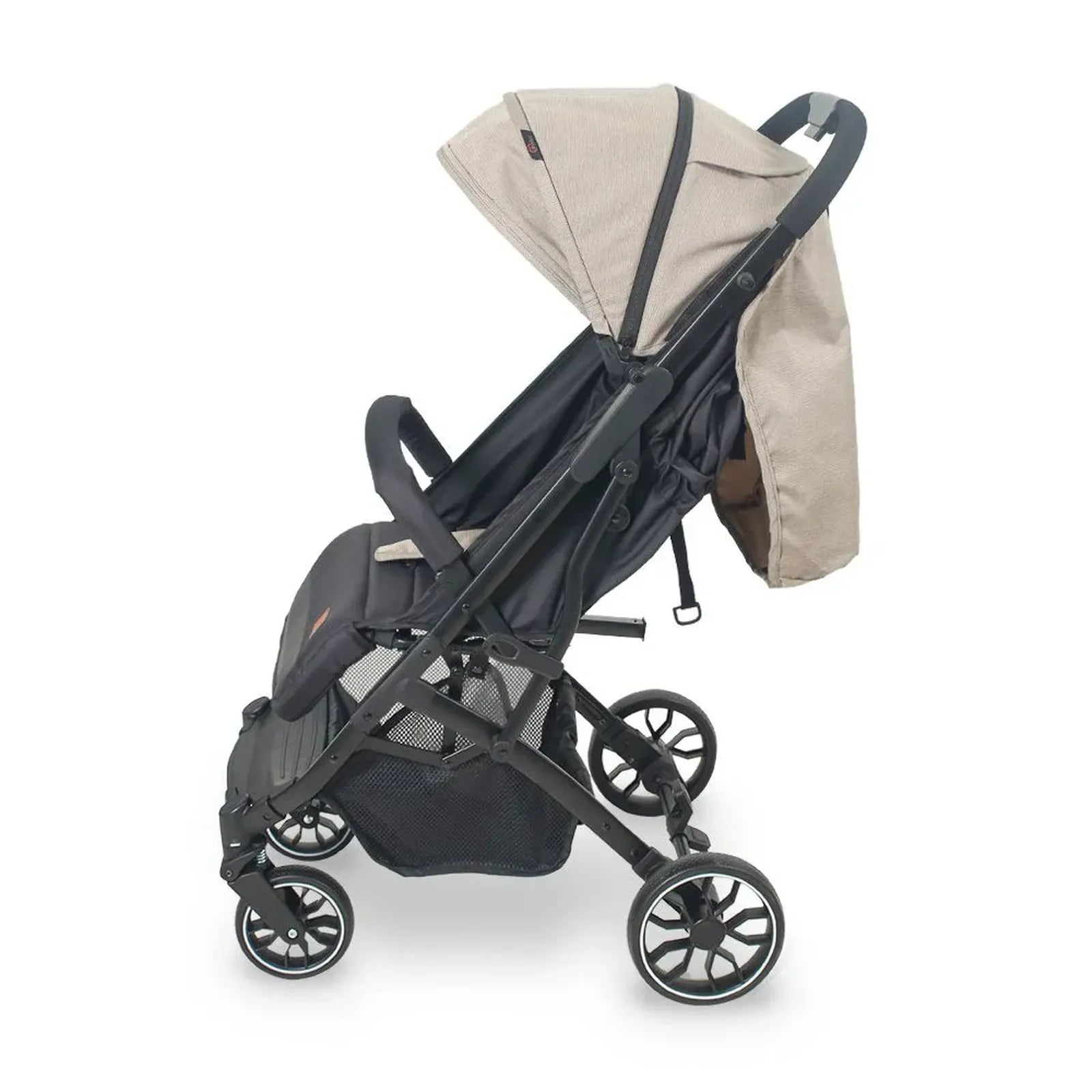 Black and beige stroller on a white background