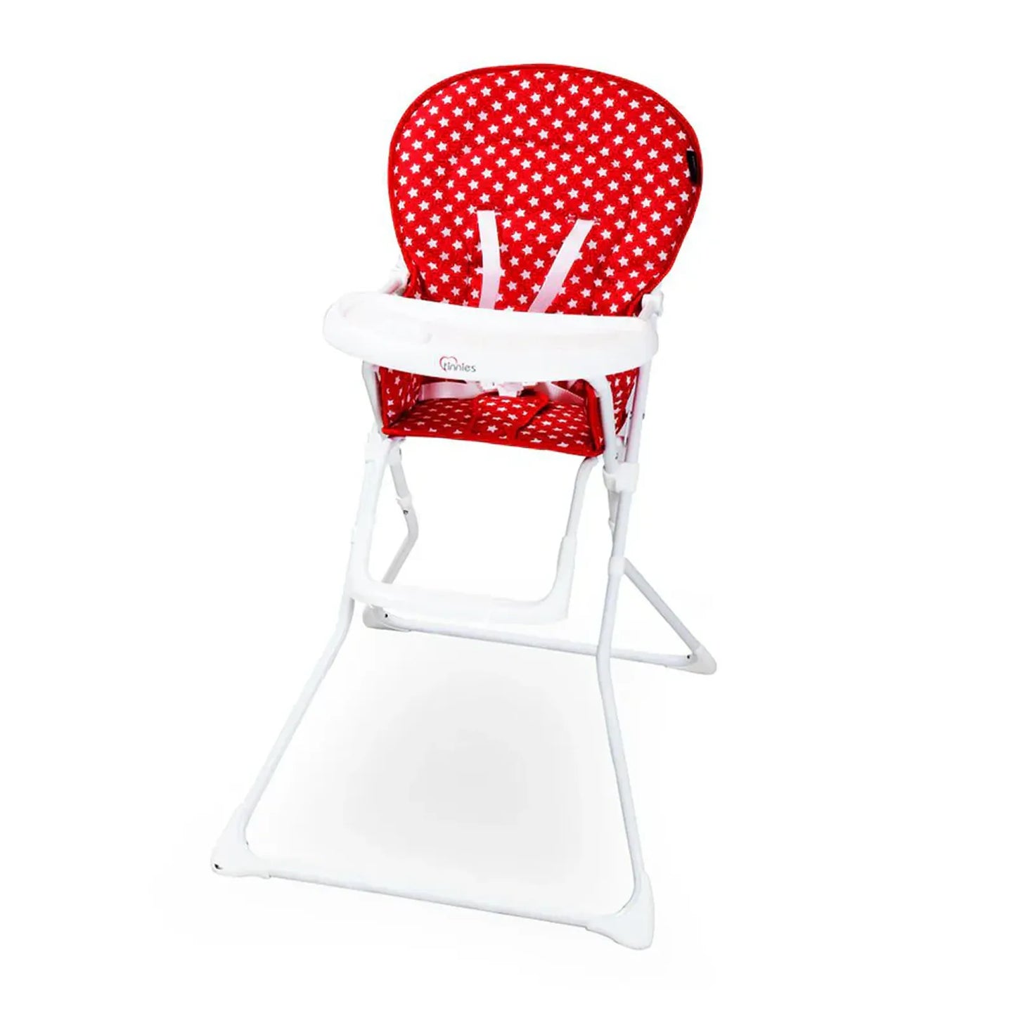 Red polka dot high chair with white base on a white background
