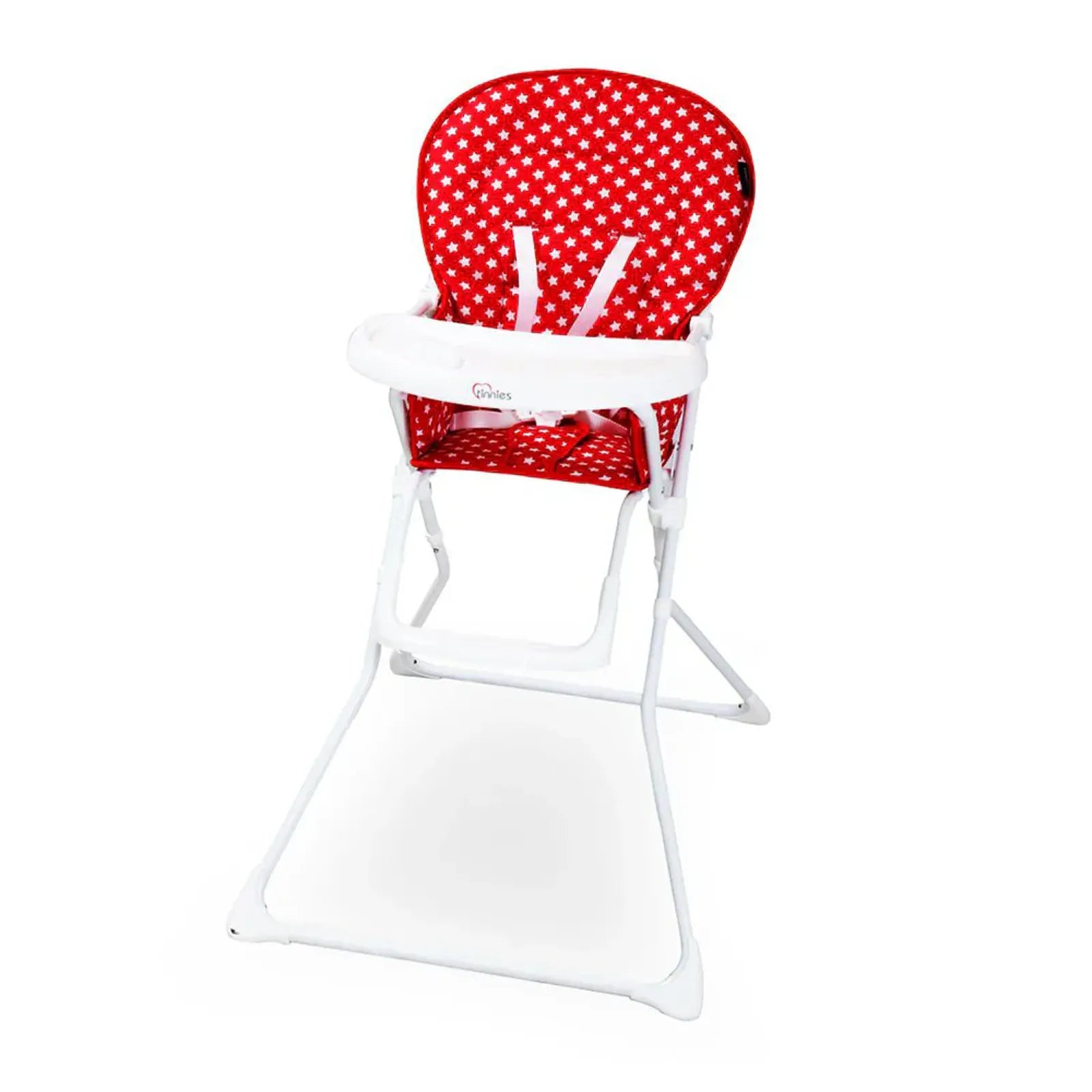 Red polka dot high chair with white base on a white background