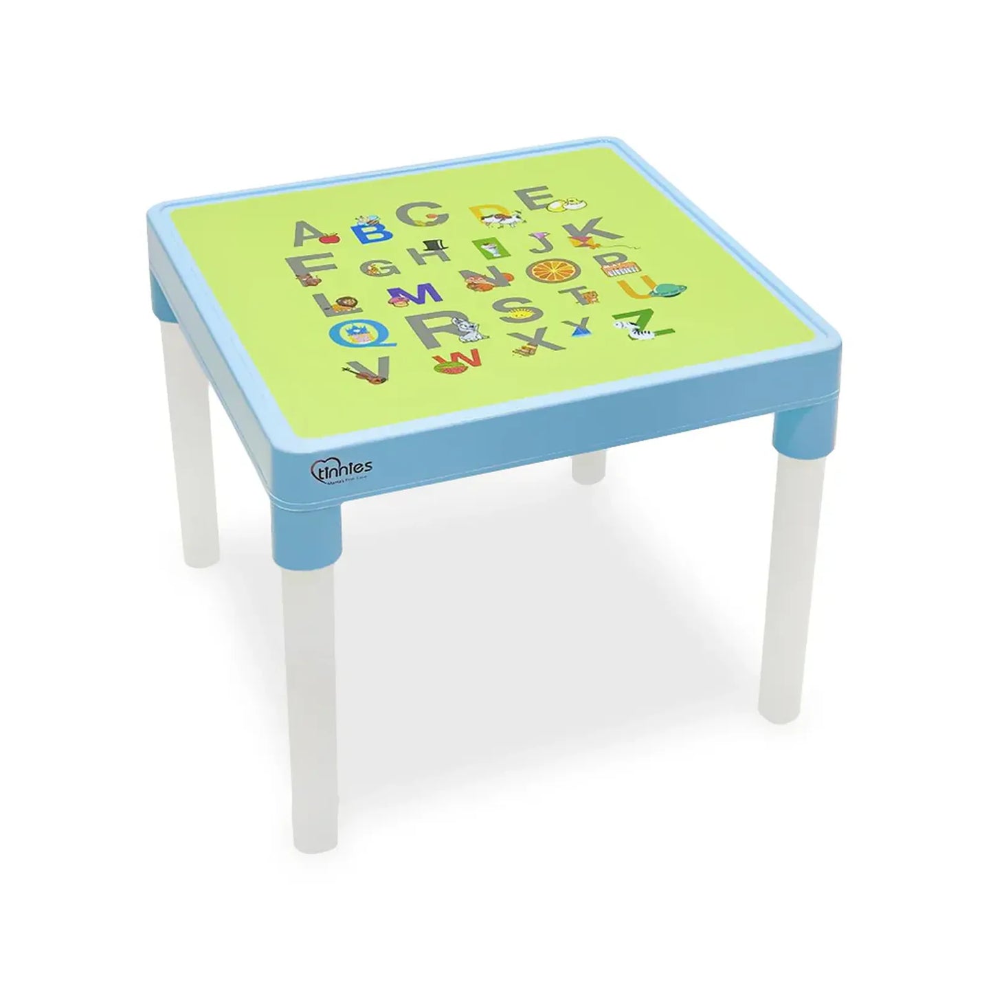 Children's table with alphabet design on a white background
