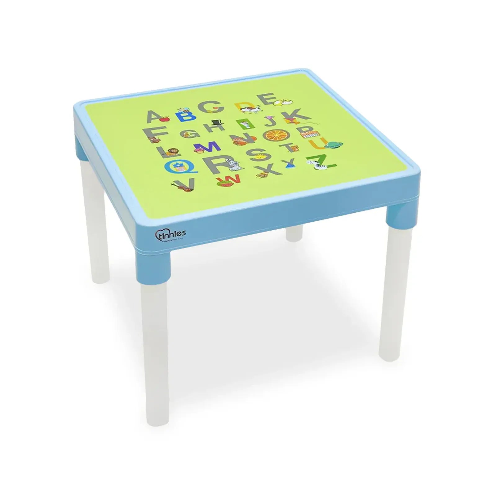 Children's table with alphabet design on a white background