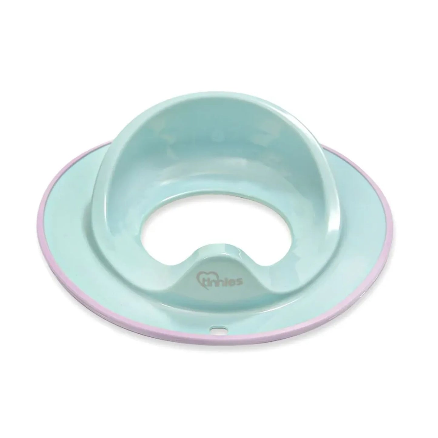 Light blue and pink children's potty seat on a white background